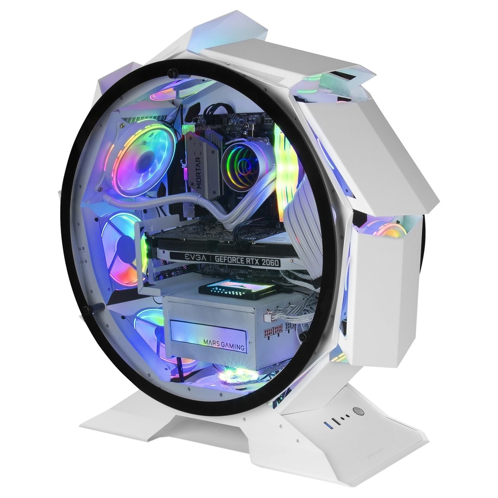Mars Gaming MCORB Caja PC - Refrigeracion Extrema - Doble Ventana Cristal Templado - Interior XL - Compatible con CPU Coolers Grandes y Liquida 120 mm - Color Blanco