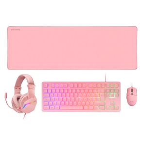 Mars Gaming MCP-RGB3 Combo Gaming 4en1 - Teclado TKL H-Mech RED - Raton RGB 3200 DPI - Auriculares FRGB Cancelacion Ruido - Alfombrilla XXL Antideslizante - Color Rosa