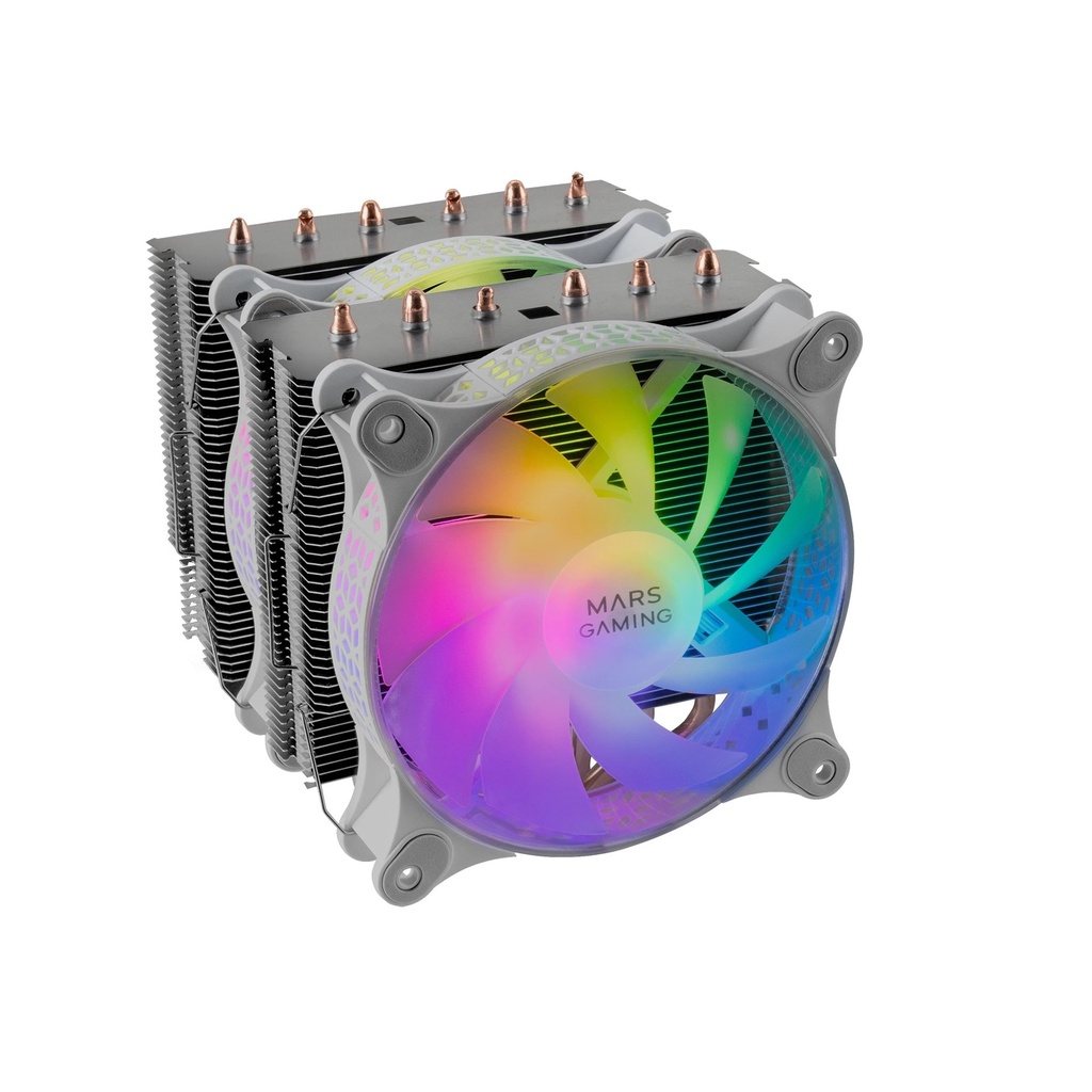 Mars Gaming MCPU-XT Disipador - Soporta CPUs hasta 300W - Doble Torre - 6 Heatpipes - ARGB Compatible - Multisocket Universal - Montaje Sencillo - Color Blanco