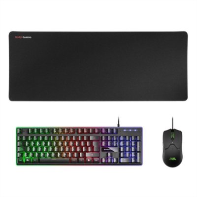 Mars Gaming Pack Premium Teclado hibrido H-MECH - Raton Ultra ligero 10K - Alfombrilla XXL - Tecnologia H-MECH - Iluminacion FRGB Rainbow - Raton Ultra-ligero 69g - Sensor Optico de 10000 DPI - Switches Mecanicos KAILH - Color Negro