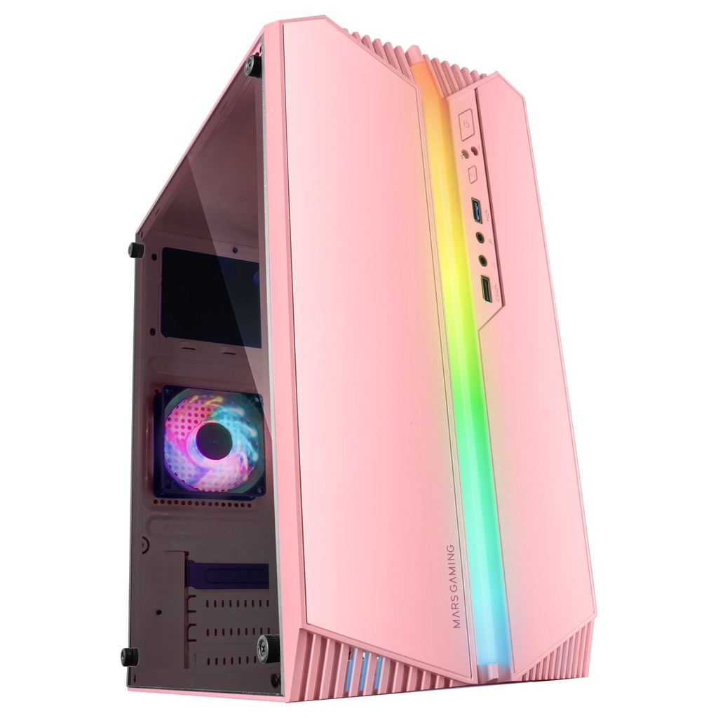 Mars Gaming MC-S1 Caja Compacta Gaming - Iluminacion ARGB 12 Modos - Ventana Lateral Completa - Ventilador FRGB Incluido - Compatible Micro-ATX/Mini-ITX - Color Rosa