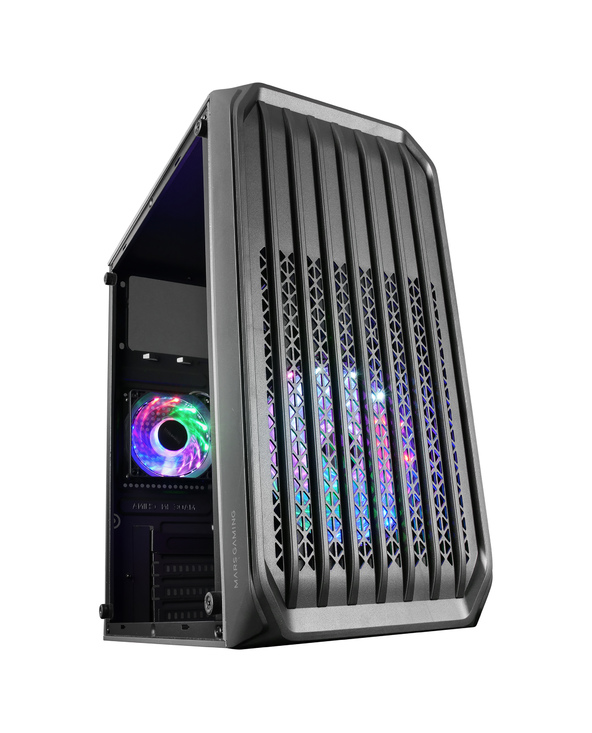 Mars Gaming MC-S2 Caja Compacta Gaming - Ventiladores FRGB - Flujo de Aire Optimo - Ventana Lateral Completa - Compatible Micro-ATX/Mini-ITX - Color Negro