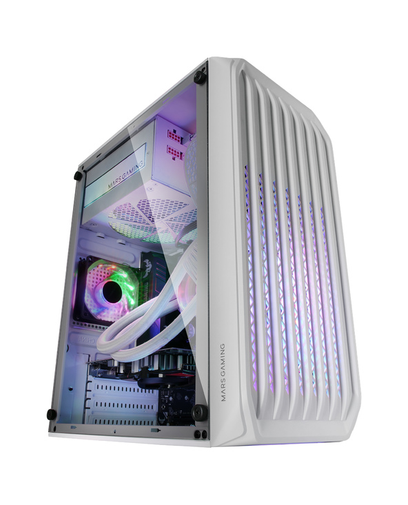 Mars Gaming MC-S2 Caja Compacta Gaming - Ventiladores FRGB - Soporte Refrigeracion Liquida - Compatible Micro-ATX/Mini-ITX - Ventana Lateral Completa - Color Blanco