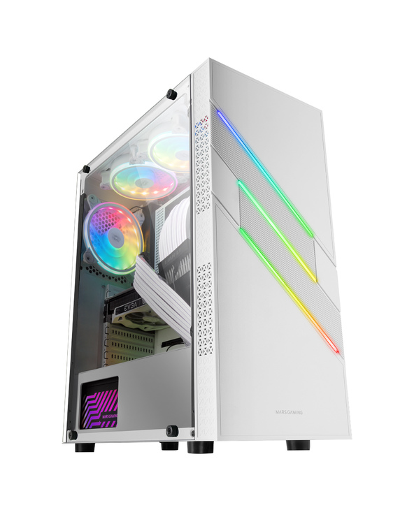 Mars Gaming MC-U3 Caja ARGB - Iluminacion ARGB con 16 modos - Ventana de cristal templado - Soporte para 6 ventiladores - Compatible con placas ATX - Color Blanco