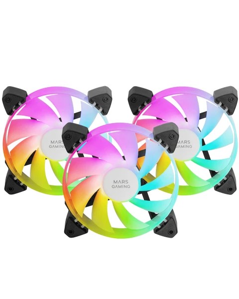 Mars Gaming MF-3A Kit de Ventiladores ARGB - Iluminacion 360º Sin Marco - Efectos ARGB Rainbow - Tecnologia FDB Ultrasilenciosa - Compatible ARGB 3pin 5V - Color Varios