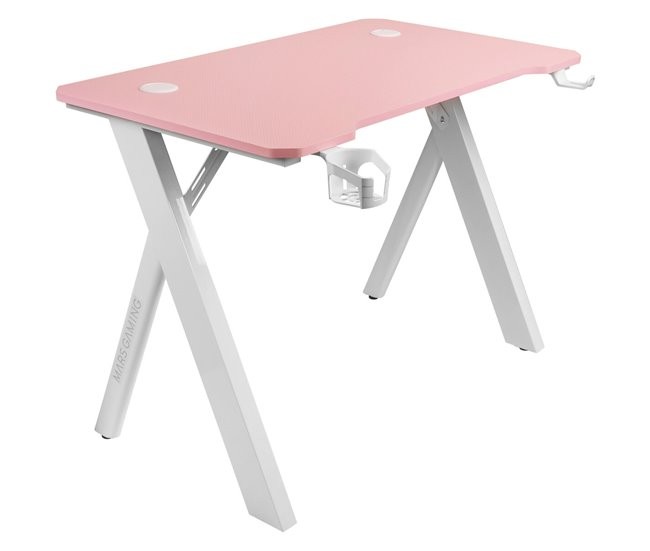 Mars Gaming MGD100RGB Mesa Gaming - Iluminacion RGB Control Remoto - Estructura Acero - Tablero Fibra de Carbono - Soportes Auriculares y Bebidas - Alfombrilla XXL - Color Negro