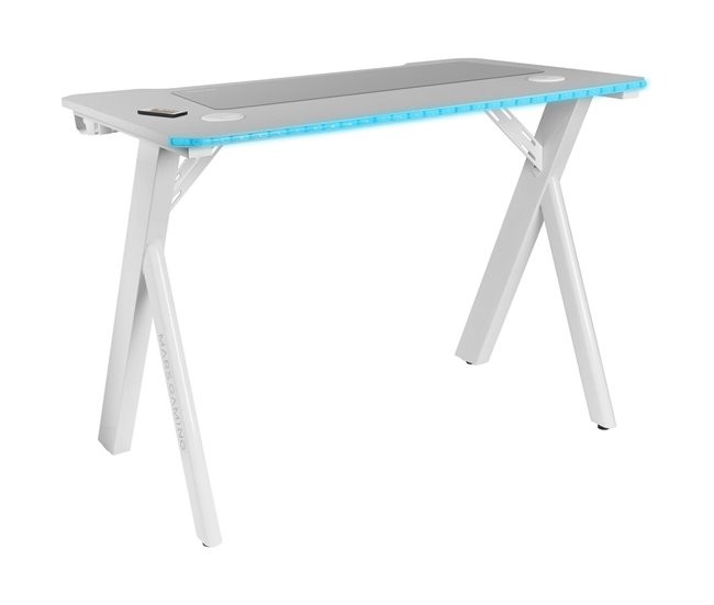 Mars Gaming MGD100RGB Mesa Gaming - Iluminacion RGB Control Remoto - Estructura Acero y Fibra de Carbono - Alfombrilla XXL Incluida - Color Blanco