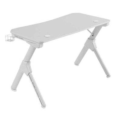 Mars Gaming MGDW Mesa Gaming - Estabilidad Imbatible - Acero y Fibra de Carbono - Gestion de Cableado - Soportes para Auriculares y Bebidas - Color Blanco