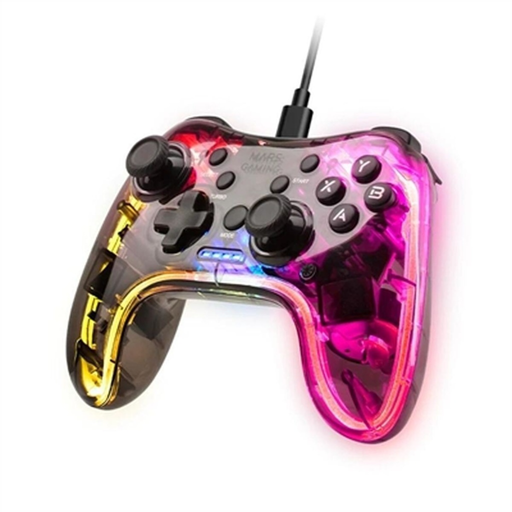 Mars Gaming MGP-C Gamepad Profesional - Iluminacion NEON RGB - Vibracion Haptica Dual - Compatibilidad Multiplataforma - 20 Botones Tactiles - Color Varios