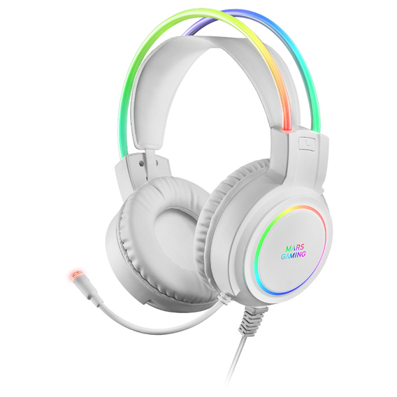 Mars Gaming Auriculares Gaming con Microfono Flexible - Iluminacion RGB - Diadema Ajustable - Almohadillas Acolchadas - Control en Auricular - Cable de 1.80m