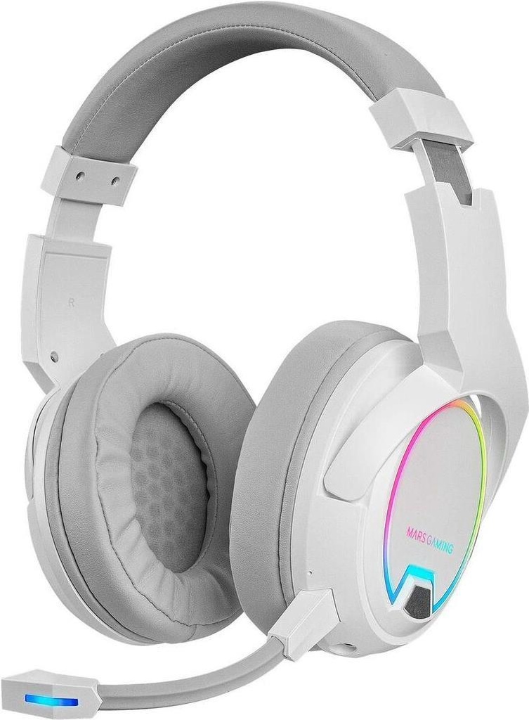 Mars Gaming MHW-100 Auriculares Inalambricos - Sonido Envolvente - Iluminacion ARGB - 40h de Bateria - Microfono ENC Extraible - Conexion 2.4GPRO Sin Latencia - Color Blanco