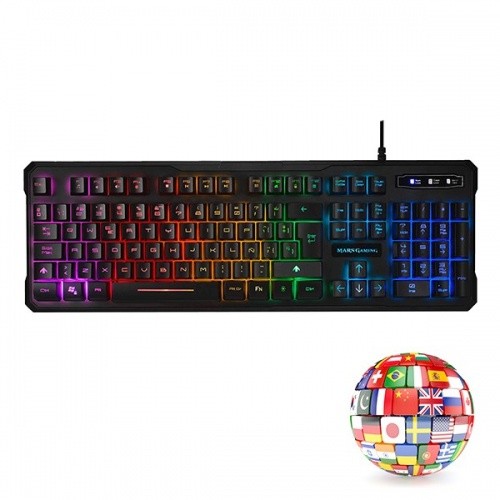 Mars Gaming MK218 Teclado Gaming - Retroiluminacion RGB 9 Efectos - Tecnologia H-MECH - Antighosting Completo - Compatible con Windows, Mac, Linux y Consolas - Aleman - Color Negro