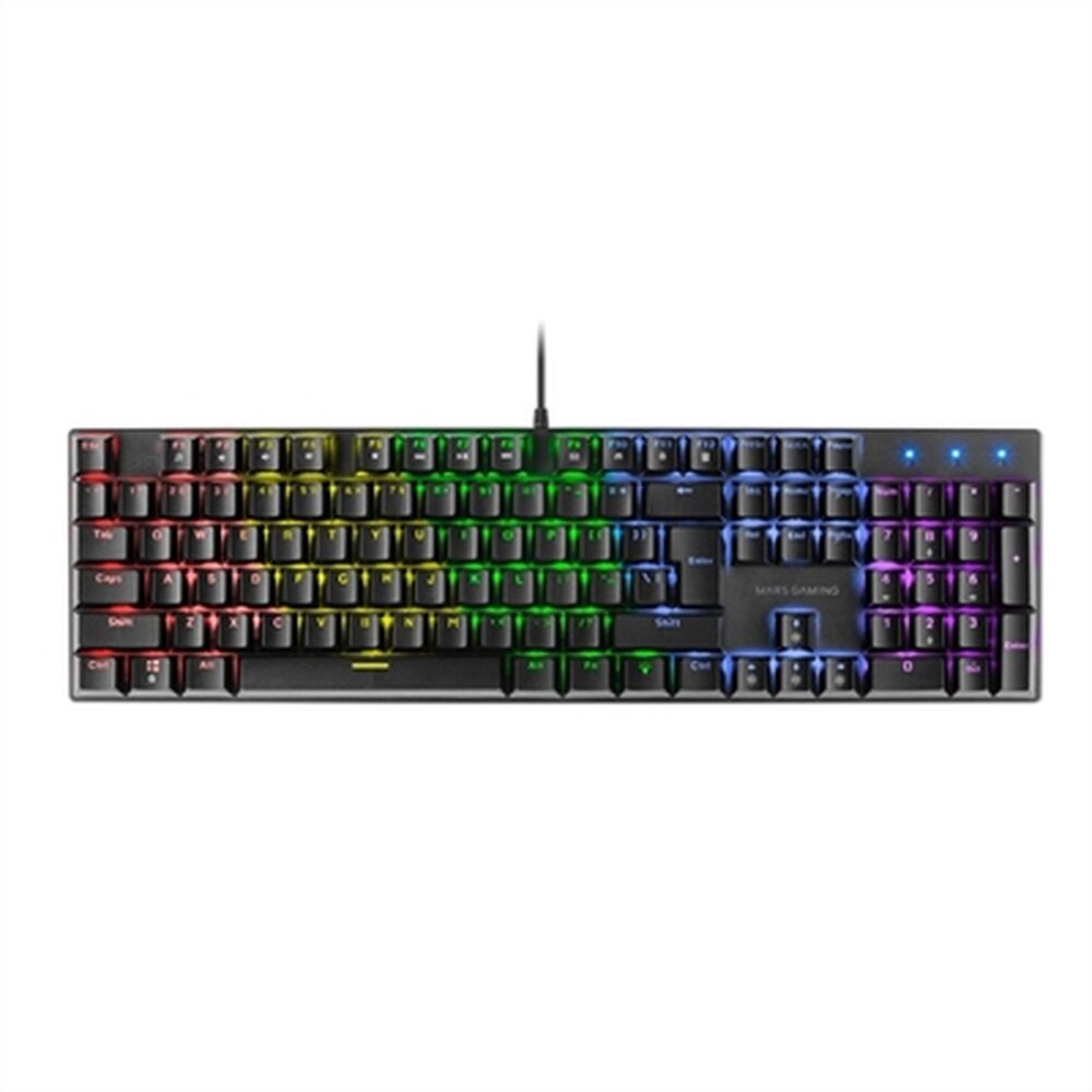 Mars Gaming Teclado Mecanico RGB MK422 - Tecnologia Antipolvo - Efectos de Iluminacion Rainbow - Teclas Ultra-resistentes - Funciones Multimedia y Modo Juego - PR de 1000Hz - Anti-Ghosting Avanzado - Compatibilidad Multiplataforma - Color Negro
