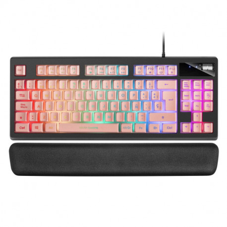 Mars Gaming MKAX Teclado Gaming - Iluminacion RGB 9 Efectos - Diseño Compacto TKL - Tecnologia H-Mech - Control de Volumen Roller - Reposamuñecas Memory Gel - Color Negro