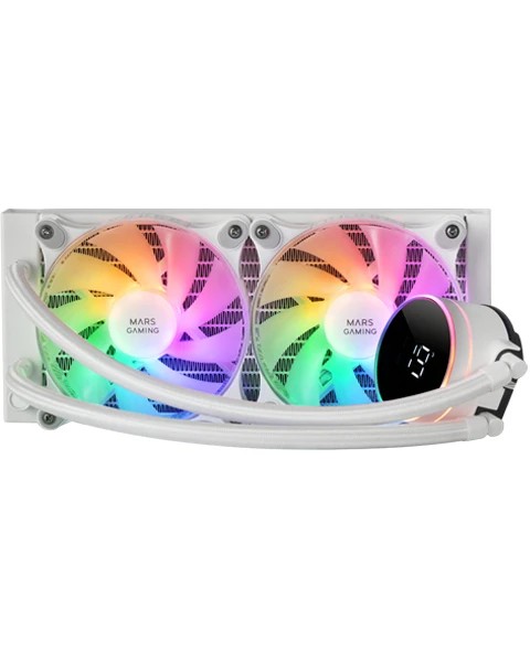 Mars Gaming ML-LCD240 Sistema de Refrigeracion Liquida - Ventiladores ARGB - Opti-chamber 3rd Gen - Display LCD de Temperatura - Compatibilidad Multisocket - Color Blanco