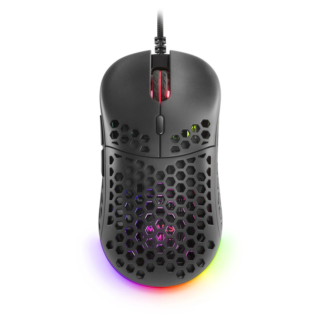 Mars Gaming MM55 Raton Gaming USB 12800dpi - Carcasa de Panel Perforado - 5 Botones - Iluminacion RGB Chroma - Uso Diestro - Cable de 1.70m