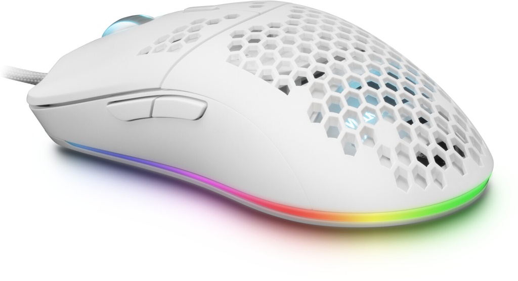 Mars Gaming MMAX Raton Ultra-Ligero - Sensor 12400 DPI - Iluminacion RGB 16.8M Colores - Switches HUANO Programables - Cable Feather Flexible - Color Blanco