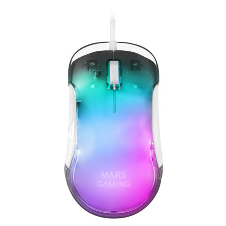 Mars Gaming MMGLOW Raton Gaming - Ultraligero 75g - Iluminacion RGB CHROMA-GLOW - Sensor 12800 DPI - Switches HUANO - Cable Feather Paracord - Color Varios