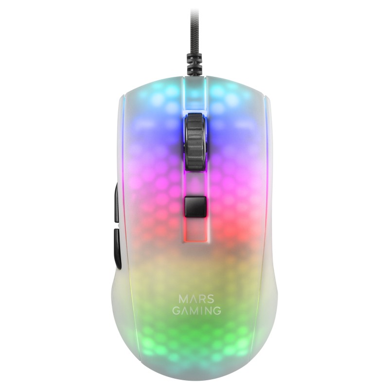 Mars Gaming MMR Raton Gaming Ultraligero - 58g - Iluminacion RGB - Sensor Optico 12800 DPI - Switches Mecanicos Huano - Cable Feather Paracord - Color Blanco