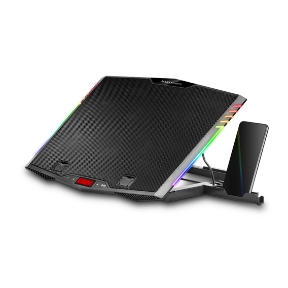 Mars Gaming MNBC5 Base de Refrigeracion para Portatil hasta 19" - 6 Ventiladores - 7 Posiciones de Inclinacion - Iluminacion ARGB Dinamica - Base para Smartphone - Rejilla de Aluminio - 2 Puertos USB 2.0