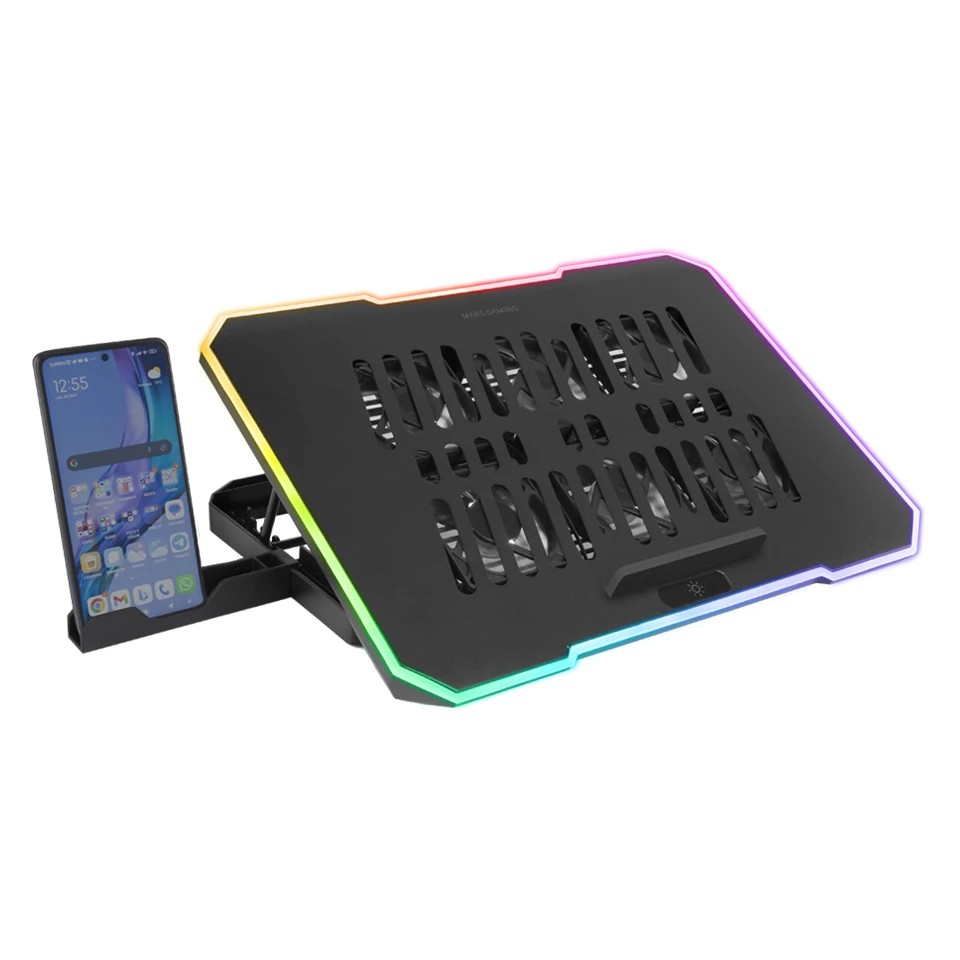Mars Gaming MNBC7 Base Refrigeradora - 6 Ventiladores Controlables - Altura Regulable - Soporte Movil Integrado - 2 Puertos USB 2.0 - Color Negro
