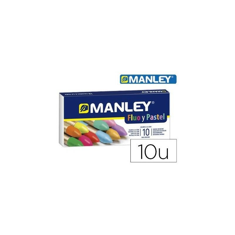 Manley Pack 10 Ceras Manley Colores Especiales (Fluo+Pastel) - Ceras Blandas de Trazo Suave - Gran Variedad de Tecnicas y Aplicaciones - Colorido Especial (Fluo+Pastel) - Colores Surtidos