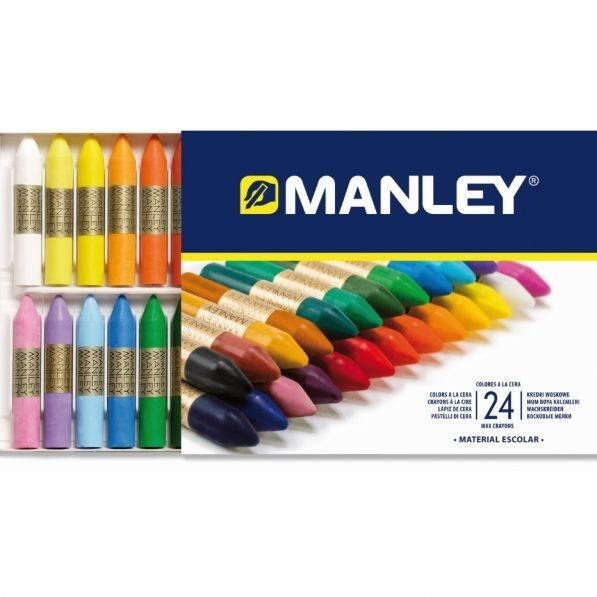 Manley Pack de 24 Ceras Blandas de Trazo Suave - Ideal para Gran Variedad de Tecnicas y Aplicaciones - Fabricacion Artesanal - Amplia Gama de Colores - Colores Surtidos