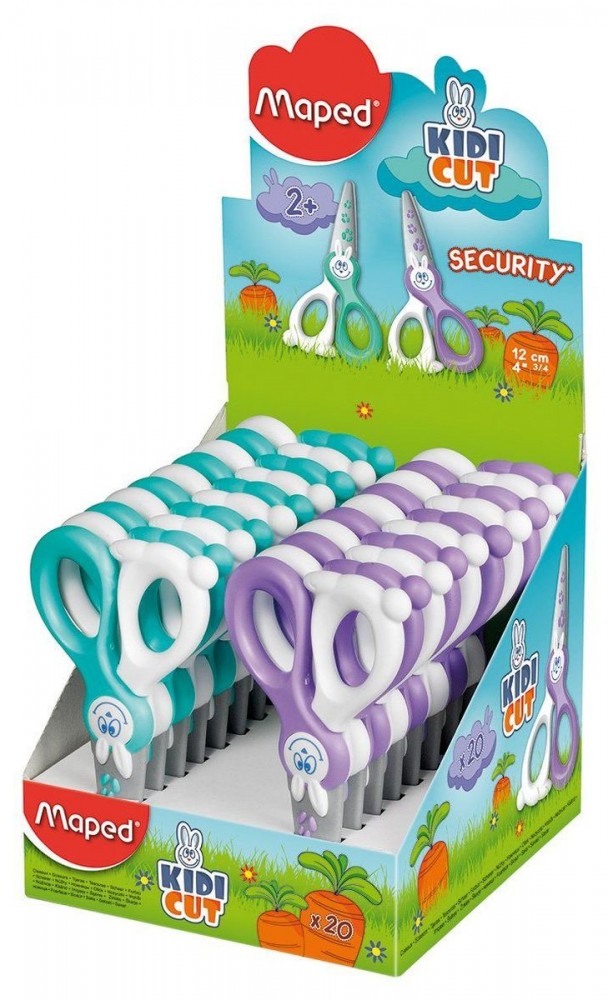 Maped Kidikut Tijera Escolar Punta Redonda 12cm - Cuchillas en Fibra de Vidrio - Mango de Plastico Simetrico - Colores Surtidos
