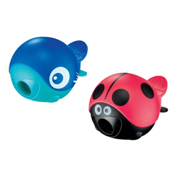 Maped Croc Croc Sacapuntas de 1 Orificio con Deposito - Divertidos Diseños de Mariquita y Ballena