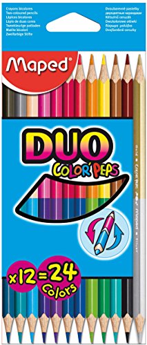 Maped Color´Peps Duo Pack de 12 Lapices Bicolores Triangulares - Doble Punta 2.9mm - Madera Certificada FSC - Colores Surtidos