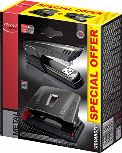 Maped Pack de Grapadora Metalica A3545 + Taladro Metalico A6203 - Grapa hasta 25 Hojas a la Vez - Admite Grapas 24/6 y 26/6 - Perfora hasta 25 Hojas - Color Gris Oscuro