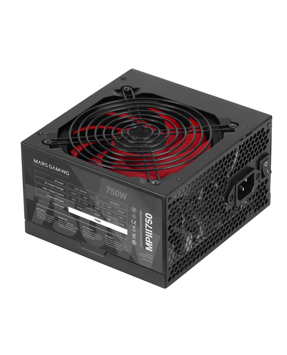 Mars Gaming MPIII750 Fuente de Alimentacion 750W ATX - 85% de Eficiencia - PFC Activo - Silenciosa