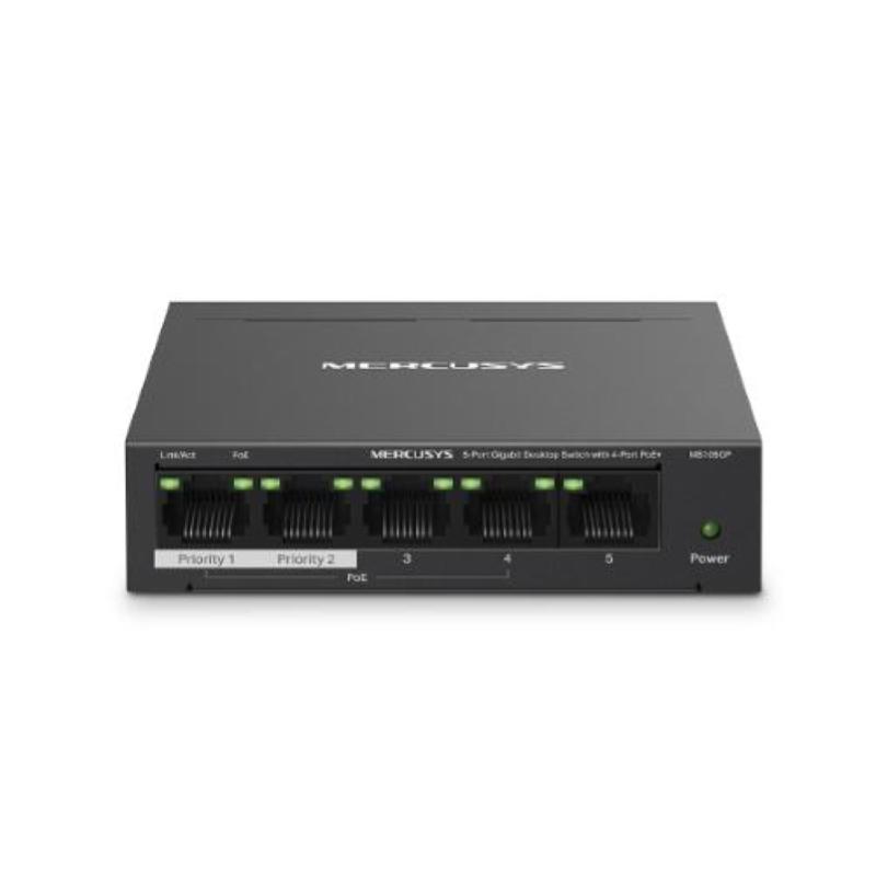 Mercusys Switch 5 Puertos Gigabit RJ45 10/100/1000Mbps - 4 Puertos PoE - Diseño Compacto - Plug & Play - Carcasa de Metal