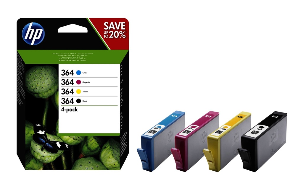 HP 364 Pack de 4 Cartuchos de Tinta Originales - N9J73AE