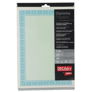 Apli Pack de 25 Hojas de Papel Certificado - Diseño Helico en el Marco - 115gr - Compatible con Impresoras y Escritura Manual - Color Azul Turquesa