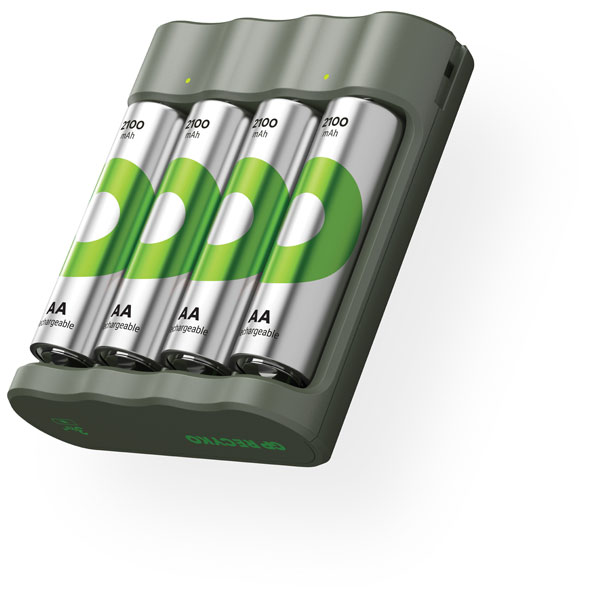 GP ReCyko Pack de Cargador USB + 4 Pilas Recargables 2100mAh AA