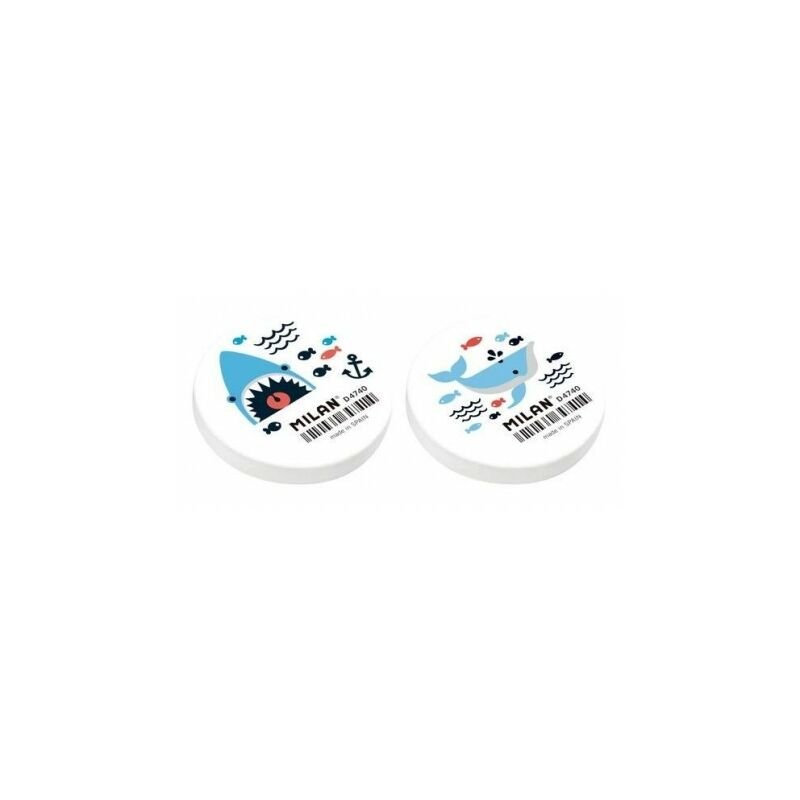 Milan 4740 Edicion Shark Attack Goma de Borrar Redonda Flexible - Miga de Pan - Caucho Sintetico - Envueltas Individualmente - Color Blanco