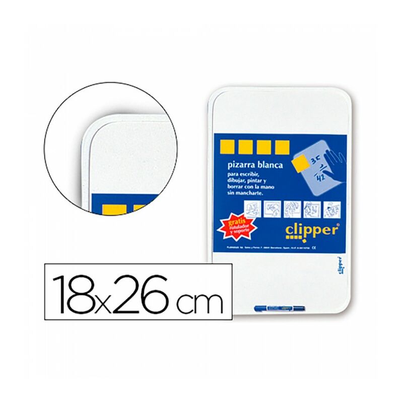 Alpino Clipper Pizarra Blanca 25.5x18cm - Una Cara Blanca y otra con Cuadricula - Borrado en Seco - Incluye Rotulador con Borrador - Color Blanco