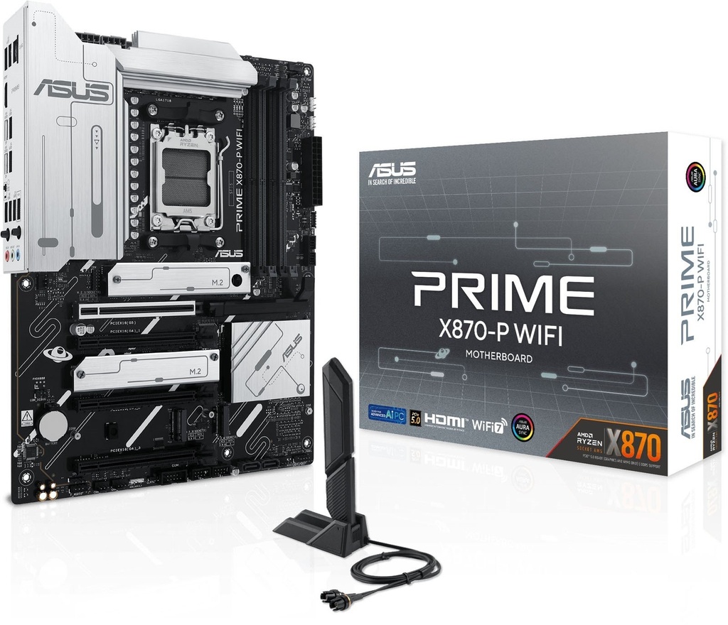 Asus Prime X870-P WIFI Placa Base AM5 -WiFi 7, Bluetooth, 4x DDR5, 4x M2, 4x Sata III, PCIe 4.0, 5.0, USB 2.0, 3.2, USB-C, RJ-45, HDMI, DisplayPort - Factor de Forma ATX