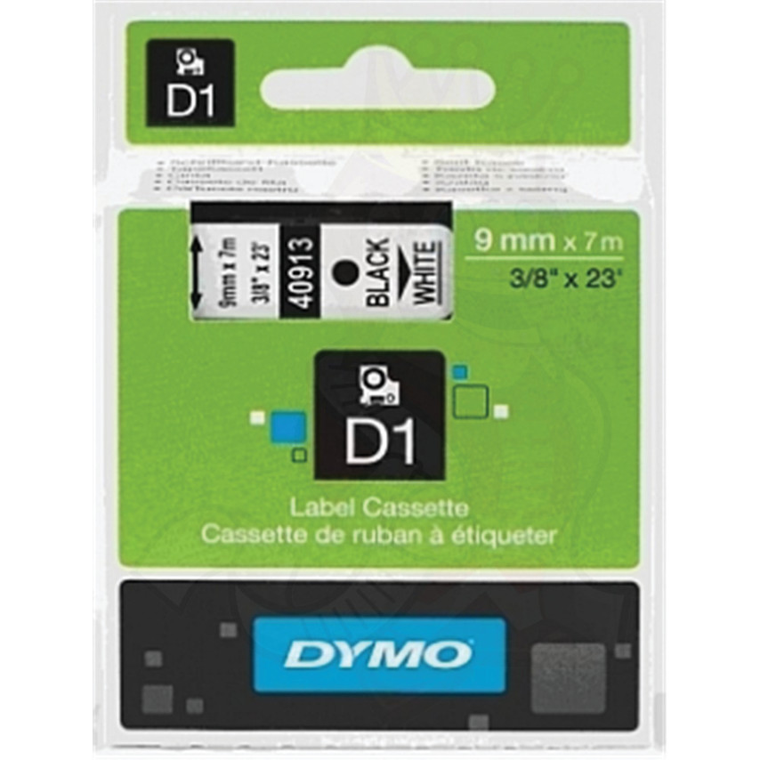 Dymo D1 40913 Cinta de Etiquetas Original para Rotuladora - Texto negro sobre fondo blanco - Ancho 9mm x 7 metros - S0720680