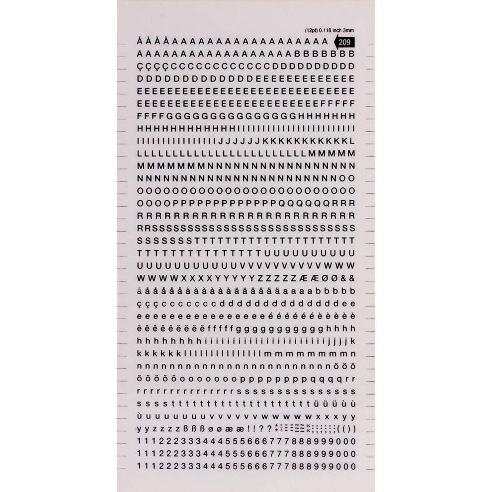 Apli Letras y Numeros Transferibles Super 3mm 997 Caracteres - Negros Brillantes