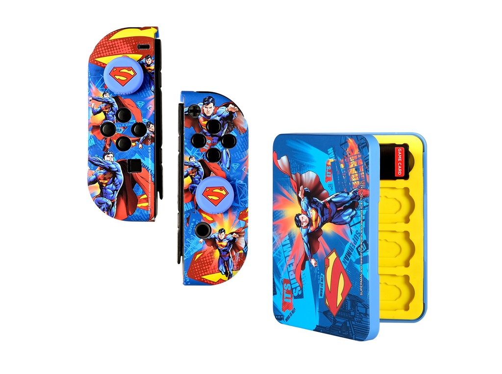 FR-TEC Carcasas Duras Protectoras para Joycons de Superman para Nintendo Switch - Grips con Relieve Del Logo de Superman - Caja de 16 Juegos con Estilo Unico - Color Varios