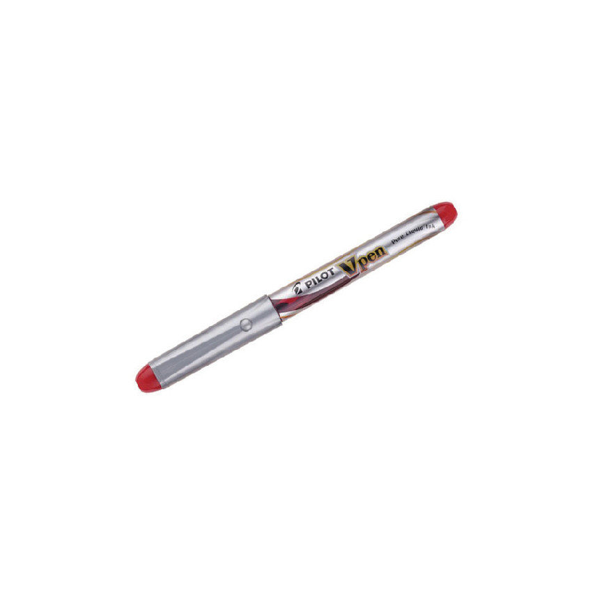 Pilot Pluma Estilografica V-Pen Silver - Desechable - Tinta Liquida - Punta de Acero - Trazo de 0.5mm - Color Rojo