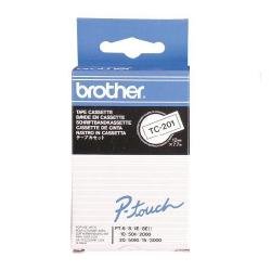 Brother TC201 Cinta Laminada Original para Rotuladora - Texto Negro sobre Fondo Blanco - Ancho 12mm x 7 metros
