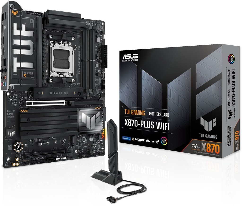 Asus TUF Gaming X870-PLUS WIFI Placa Base AM5 - WiFi, Bluetooth, HDMI, 4x DDR5, 2x SATA III, 4x M.2, PCIe 4.0, USB 2.0, 3.2, RJ-45, DisplayPort - Factor de Forma ATX