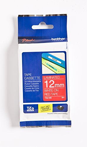 Brother TZe435 Cinta Laminada Original de Etiquetas - Texto blanco sobre fondo rojo - Ancho 12mm x 8 metros