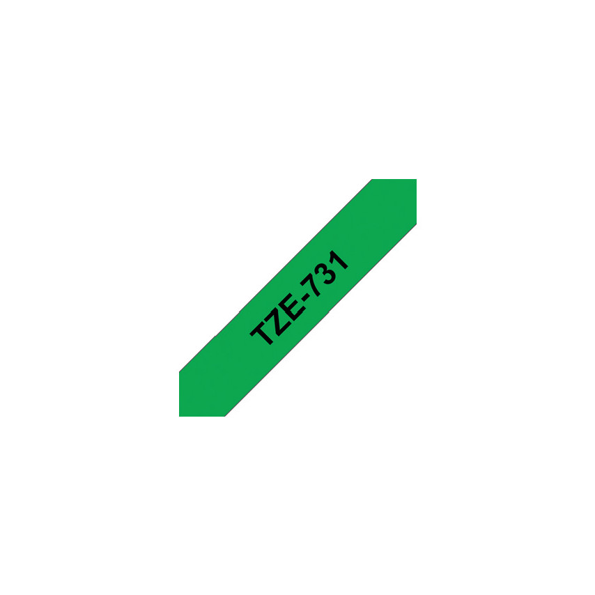 Brother TZe731 Cinta Laminada Original de Etiquetas - Texto negro sobre fondo verde - Ancho 12mm x 8 metros
