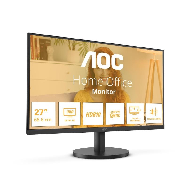 AOC Monitor 27" LED VA UltraHD 4K 60Hz - Respuesta 4ms - Angulo de Vision 178° - Altavoces Incorporados - HDMI, Audio - Montaje VESA 100x100