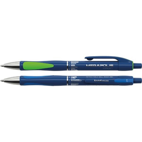 Erichkrause Boligrafo Automatico Megapolis Concept - Cuerpo Satinado Redondo - Zona de Agarre Ergonomica - Punta de 5 Canales - Tinta de Secado Rapido - Color Azul