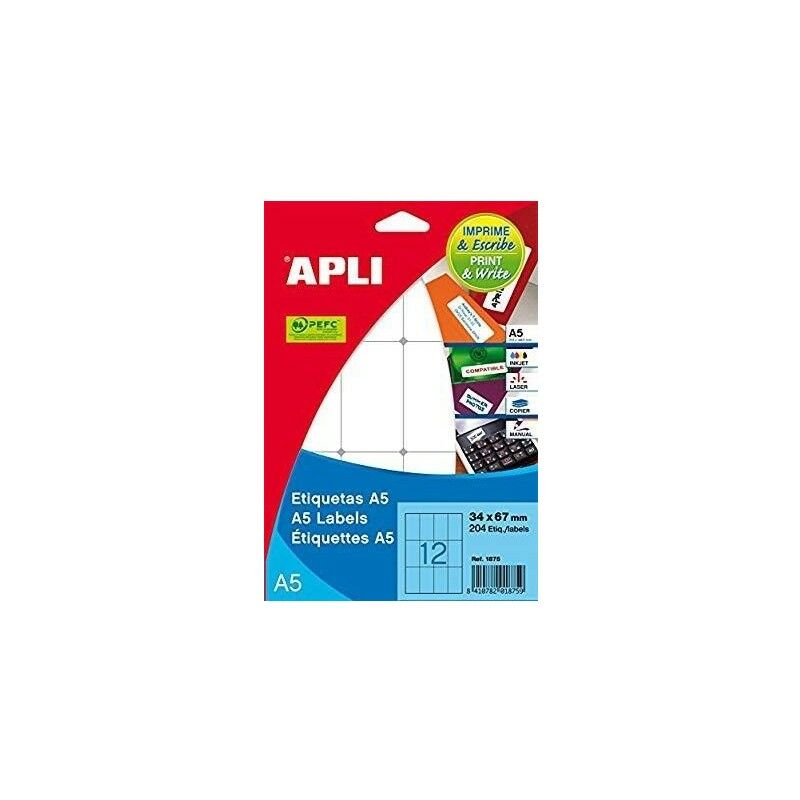 Apli Etiquetas A5 Blancas 16.0 x 22.0mm 15 Hojas